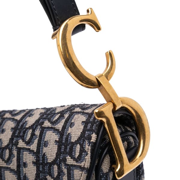 Pre-owned Dior Oblique Canvas Saddle Bag Blue