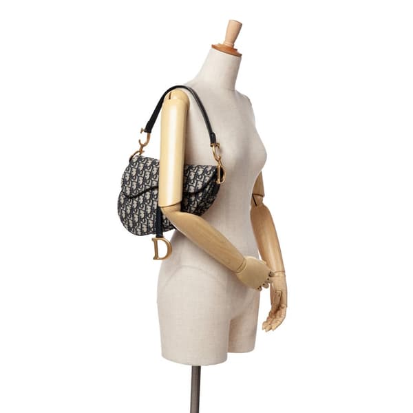 Pre-owned Dior Oblique Canvas Saddle Bag Blue