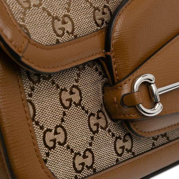 Pre-owned Gucci GG Canvas Asymmetric Horsebit 1955 Shoulder Bag Brown