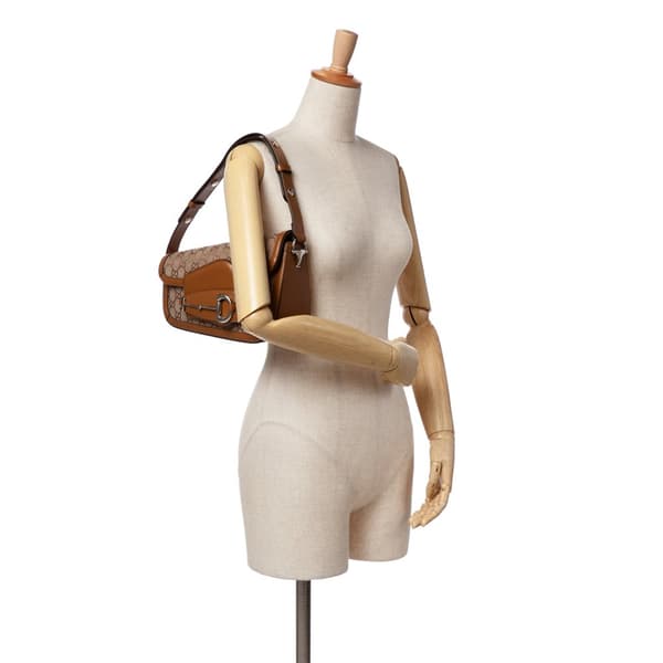Pre-owned Gucci GG Canvas Asymmetric Horsebit 1955 Shoulder Bag Brown