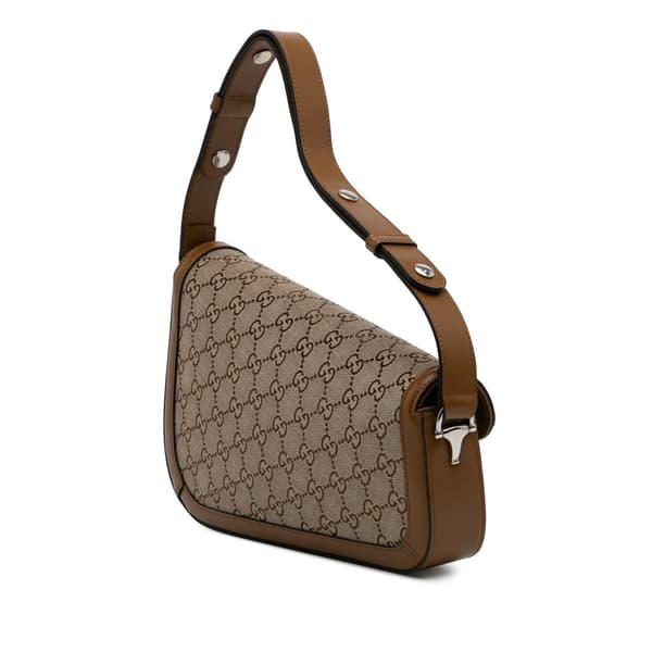 Pre-owned Gucci GG Canvas Asymmetric Horsebit 1955 Shoulder Bag Brown
