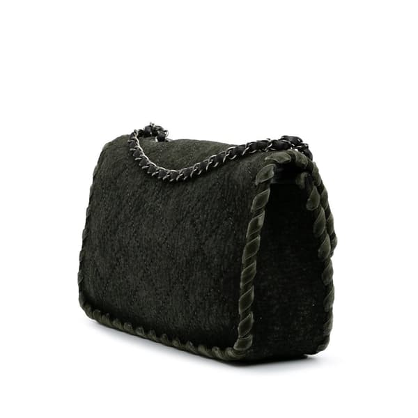 Pre-owned Chanel Quilted Wool Felt Whipstitch Fancy Flap Green