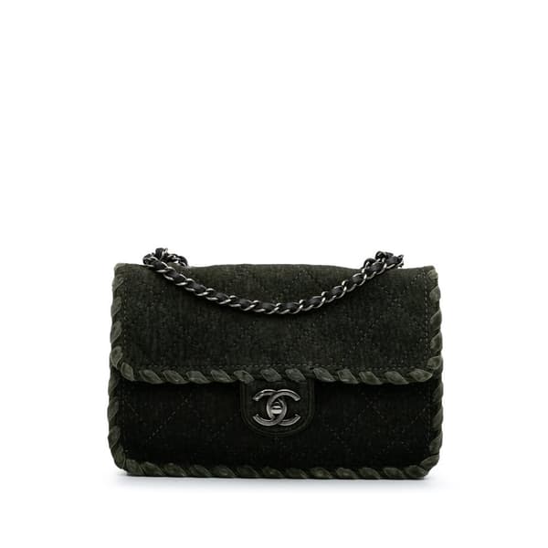 Pre-owned Chanel Quilted Wool Felt Whipstitch Fancy Flap Green