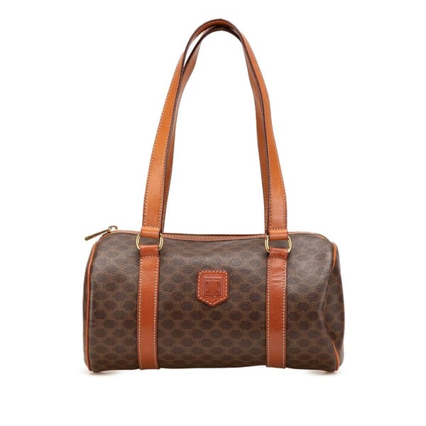 Pre-owned Celine Macadam Coated Canvas Shoulder Bag Brown
