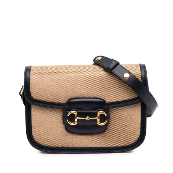 Pre-owned Gucci Small Canvas Horsebit 1955 Shoulder Bag Brown