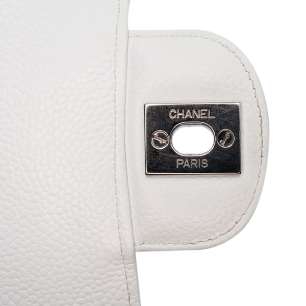 Pre-owned Chanel Medium Classic Caviar Double Flap White