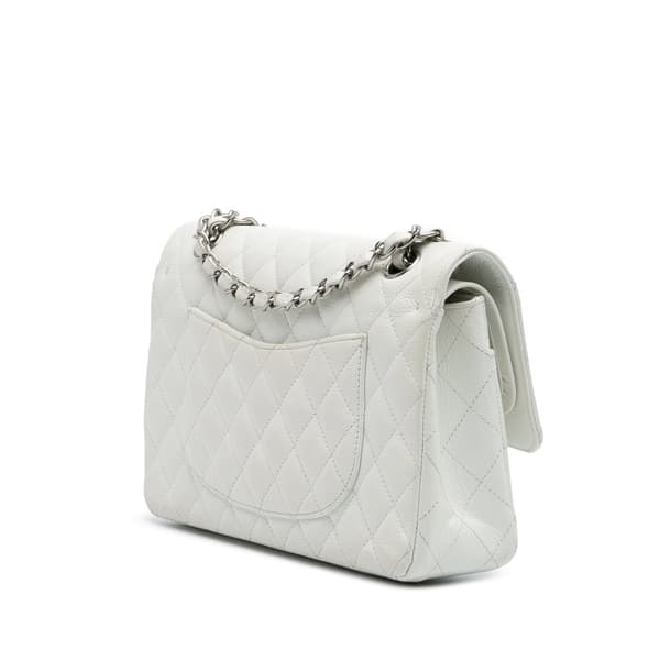 Pre-owned Chanel Medium Classic Caviar Double Flap White