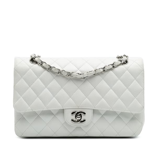 Pre-owned Chanel Medium Classic Caviar Double Flap White