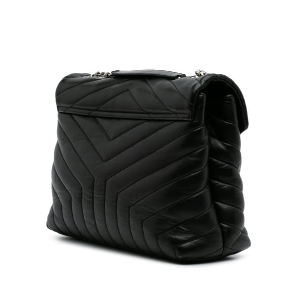 Pre-owned Saint Laurent Medium Matelasse Leather LouLou Shoulder Bag Black