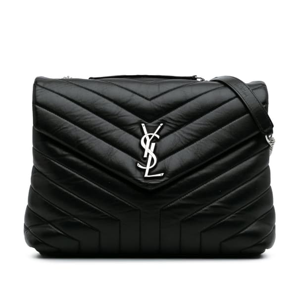 Pre-owned Saint Laurent Medium Matelasse Leather LouLou Shoulder Bag Black