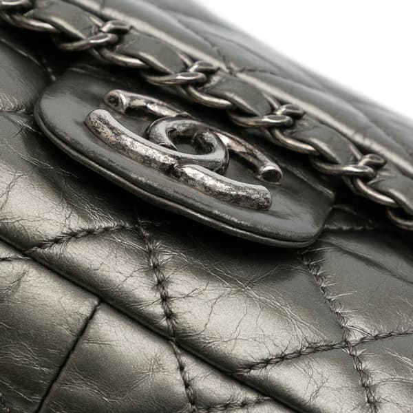 Pre-owned Chanel Medium Quilted Metallic Aged Calfskin Chain Me Flap Gray