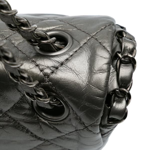Pre-owned Chanel Medium Quilted Metallic Aged Calfskin Chain Me Flap Gray