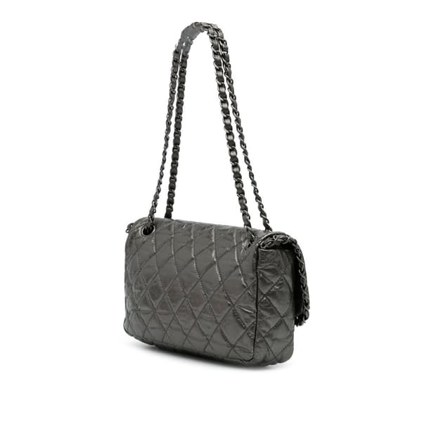 Pre-owned Chanel Medium Quilted Metallic Aged Calfskin Chain Me Flap Gray