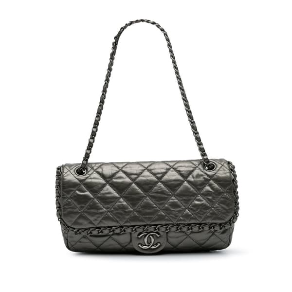 Pre-owned Chanel Medium Quilted Metallic Aged Calfskin Chain Me Flap Gray