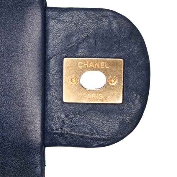 Pre-owned Chanel Medium Chevron Wrinkled Calfskin Medallion Charm Flap Blue