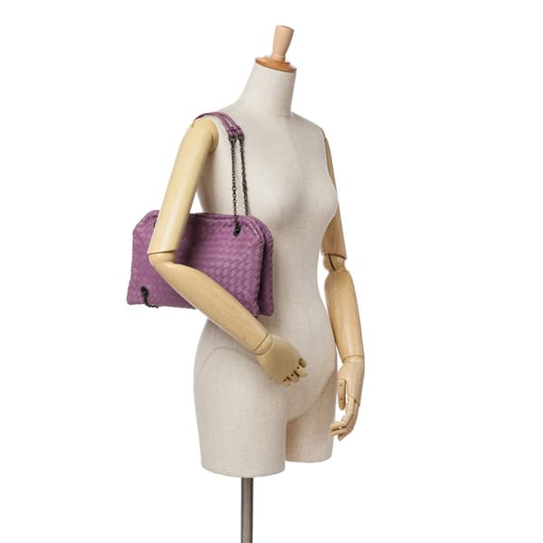 Pre-owned Bottega Veneta Nappa Intrecciato Duo Shoulder Bag Purple