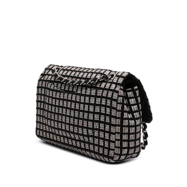 Pre-owned Chanel Medium Classic Ribbon Tweed Double Flap White