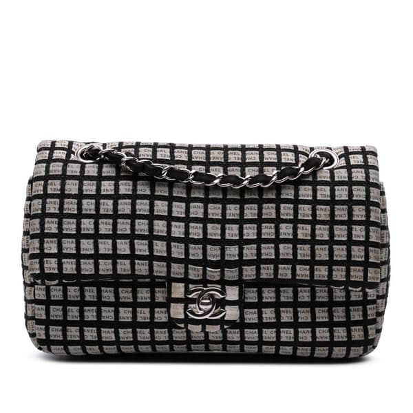 Pre-owned Chanel Medium Classic Ribbon Tweed Double Flap White