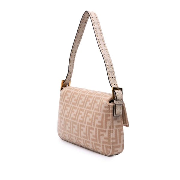 Pre-owned Fendi Zucca Wool Selleria Baguette Brown