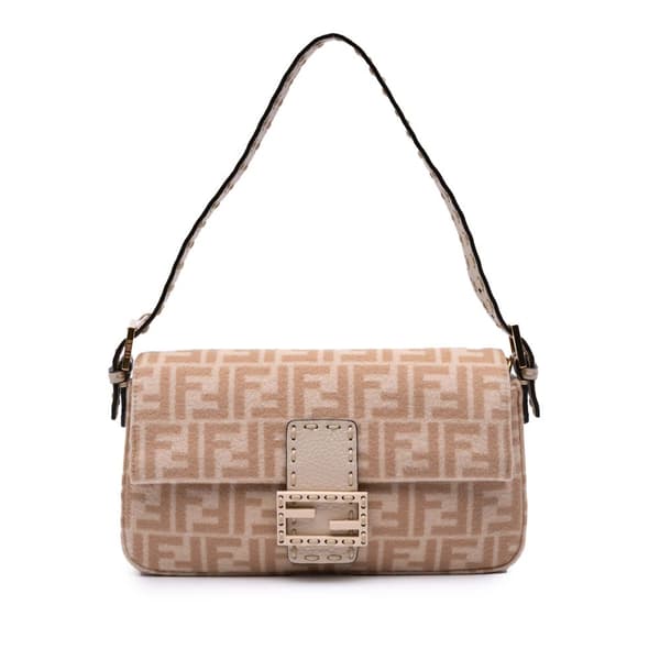 Pre-owned Fendi Zucca Wool Selleria Baguette Brown