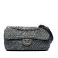 Miniatyrbild 1 av 9: Pre-owned Chanel Medium Embroidered Denim Camellia Flap Blue