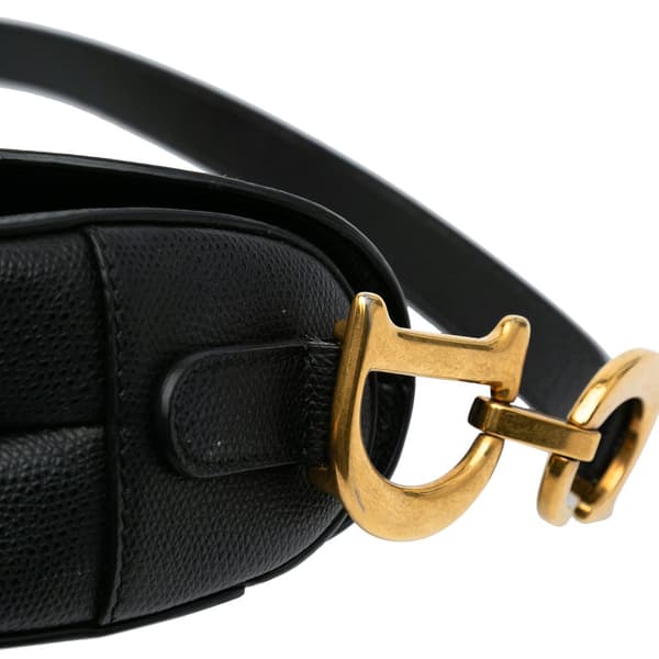 Pre-owned Dior Grained Calfskin Saddle Bag Black