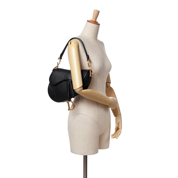 Pre-owned Dior Grained Calfskin Saddle Bag Black