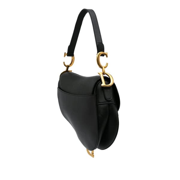 Pre-owned Dior Grained Calfskin Saddle Bag Black