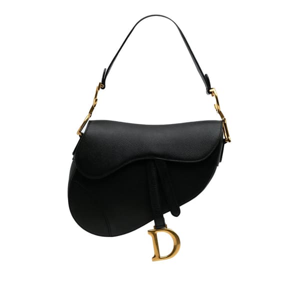 Pre-owned Dior Grained Calfskin Saddle Bag Black