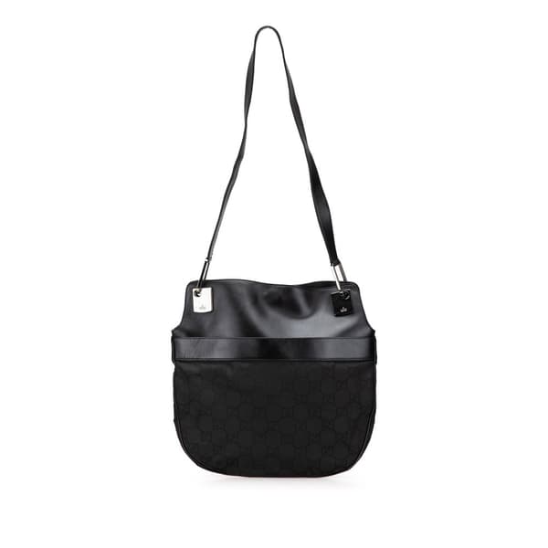 Pre-owned Gucci GG Canvas and Leather Shoulder Bag Black