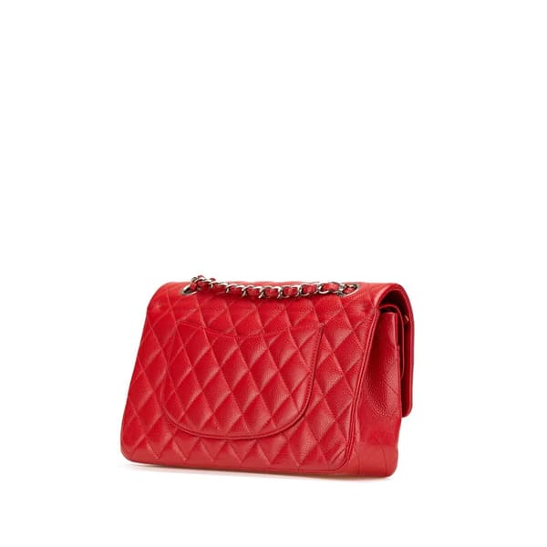 Pre-owned Chanel Medium Classic Caviar Double Flap Red