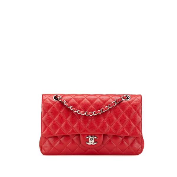 Pre-owned Chanel Medium Classic Caviar Double Flap Red