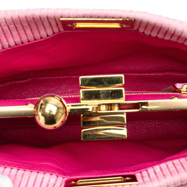 Pre-owned Fendi Small Embossed Suede Peekaboo Click Clutch on Chain Pink