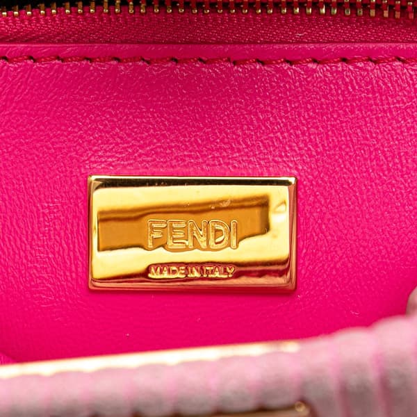 Pre-owned Fendi Small Embossed Suede Peekaboo Click Clutch on Chain Pink