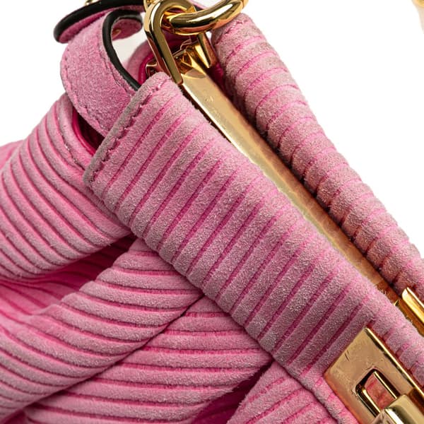 Pre-owned Fendi Small Embossed Suede Peekaboo Click Clutch on Chain Pink