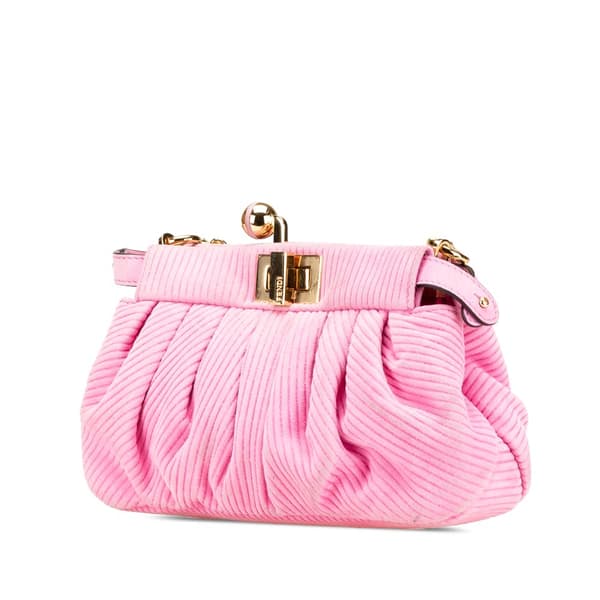Pre-owned Fendi Small Embossed Suede Peekaboo Click Clutch on Chain Pink