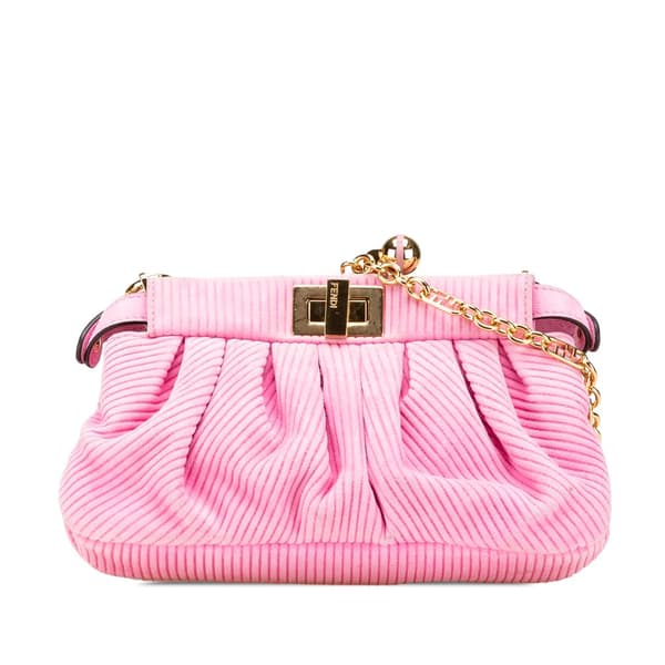 Pre-owned Fendi Small Embossed Suede Peekaboo Click Clutch on Chain Pink