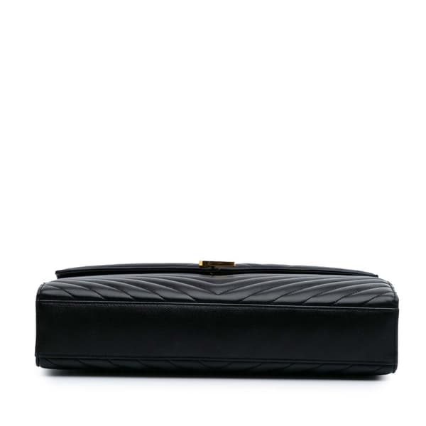 Pre-owned Saint Laurent Large Grain de Poudre Monogram Chevron Envelope Bag Black