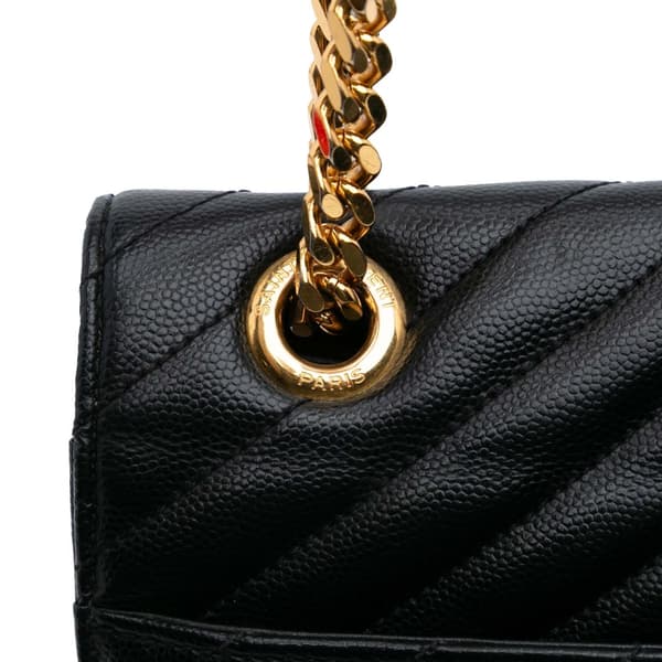 Pre-owned Saint Laurent Large Grain de Poudre Monogram Chevron Envelope Bag Black