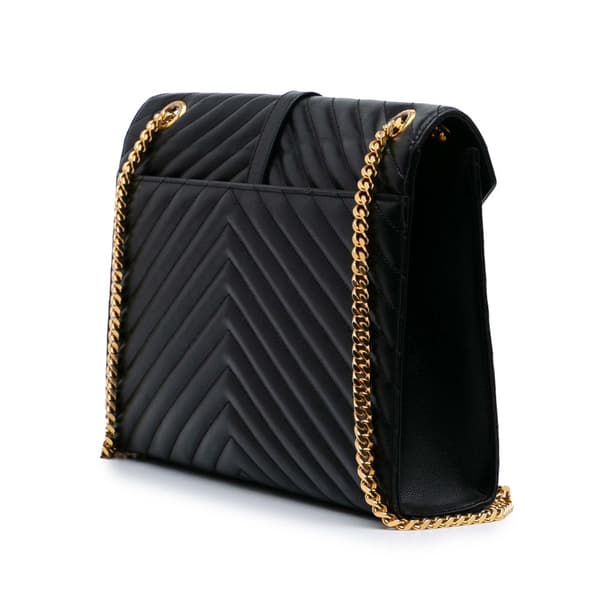 Pre-owned Saint Laurent Large Grain de Poudre Monogram Chevron Envelope Bag Black