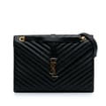 Miniatyrbild 1 av 10: Pre-owned Saint Laurent Large Grain de Poudre Monogram Chevron Envelope Bag Black