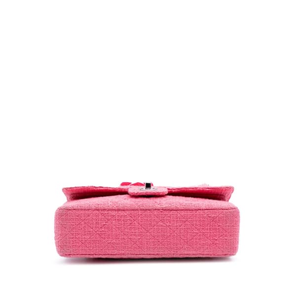 Pre-owned Chanel Medium Classic Tweed Beaded Flower Double Flap Pink