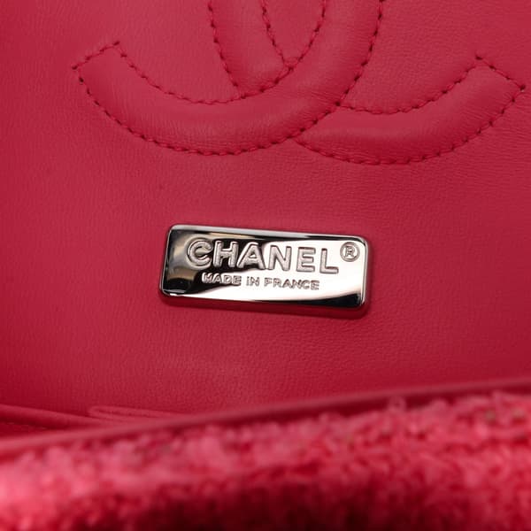 Pre-owned Chanel Medium Classic Tweed Beaded Flower Double Flap Pink