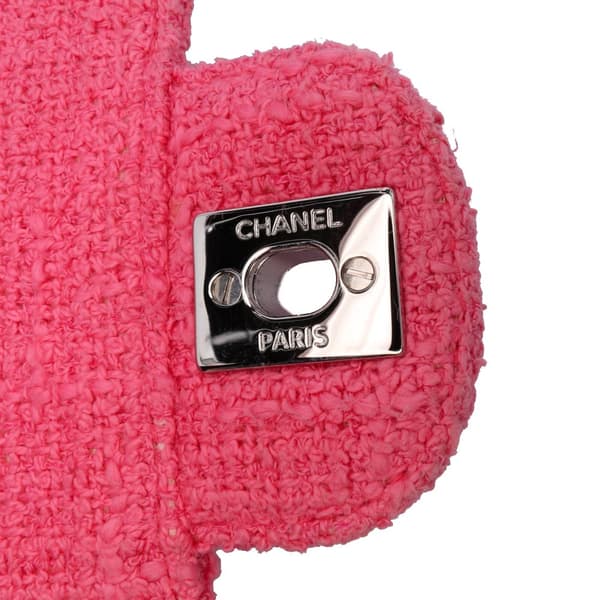 Pre-owned Chanel Medium Classic Tweed Beaded Flower Double Flap Pink