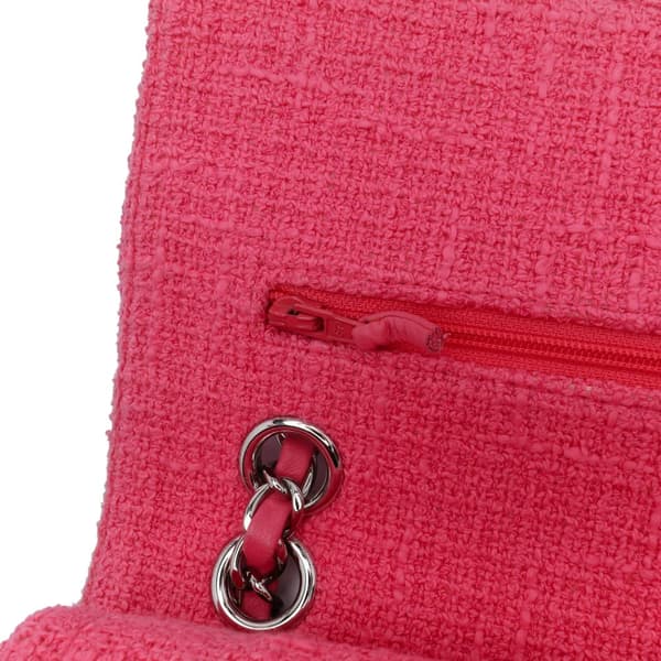 Pre-owned Chanel Medium Classic Tweed Beaded Flower Double Flap Pink
