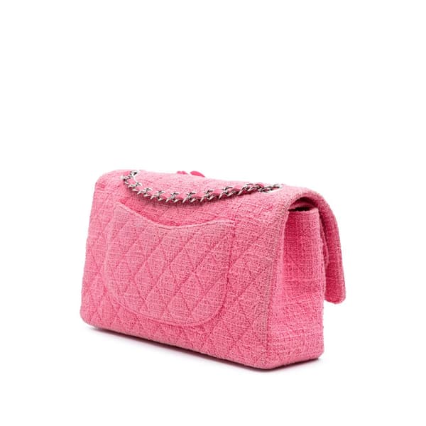 Pre-owned Chanel Medium Classic Tweed Beaded Flower Double Flap Pink