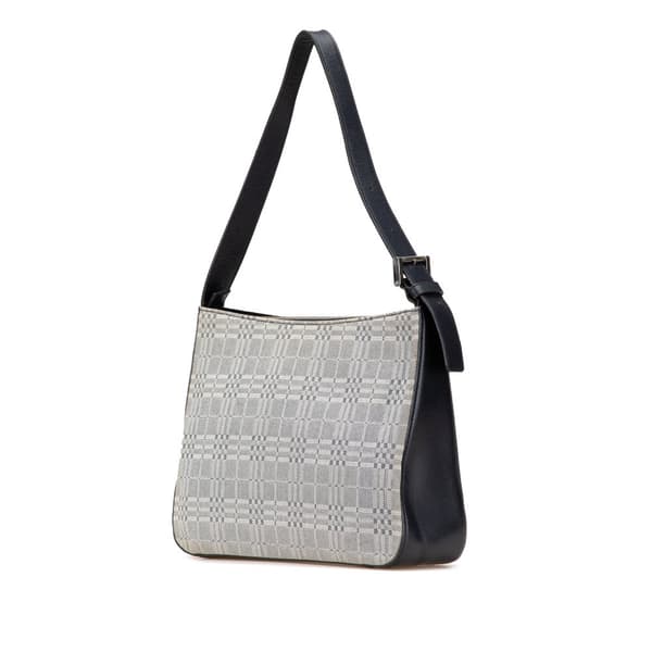 Pre-owned Burberry Tonal Check Canvas Shoulder Bag Gray