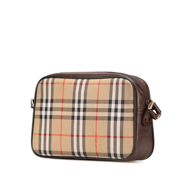 Pre-owned Burberry Haymarket Check Canvas Shoulder Bag Brown
