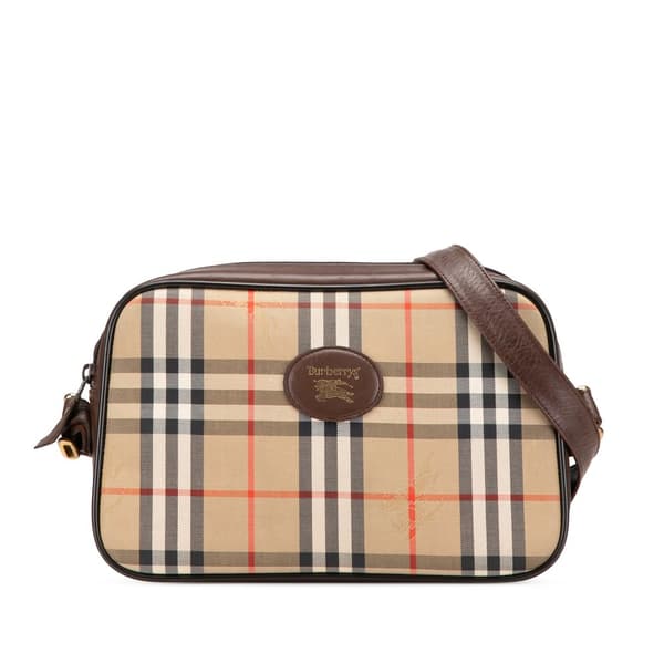 Pre-owned Burberry Haymarket Check Canvas Shoulder Bag Brown