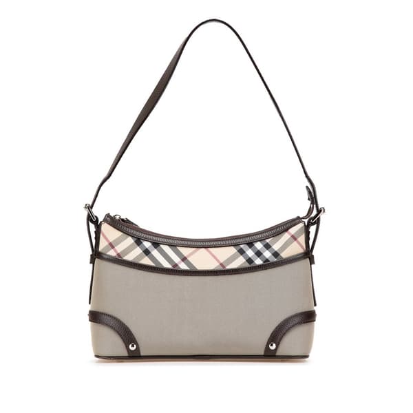Pre-owned Burberry Nova Check Trimmed Canvas Shoulder Bag Gray